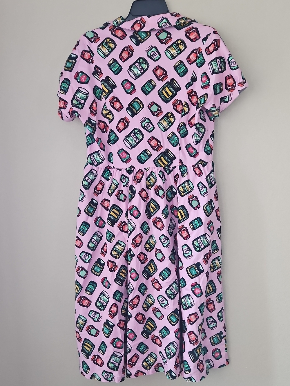 Pink Short-Sleeve Button-Front A-Line Dress with Pickle Jar Print XL - Picture 5 of 6